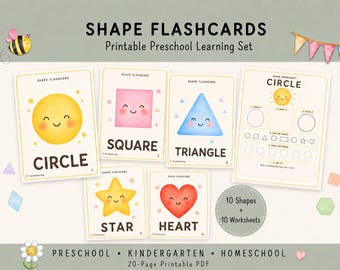 Shape Sorting Activity, Shape Sorting Worksheet, Shape Flashcards Printable, Preschool Shape Game, Kindergarten Homeschool Learning PDF