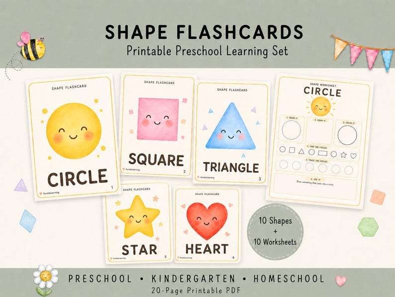 Shape Sorting Activity, Shape Sorting Worksheet, Shape Flashcards Printable, Preschool Shape Game, Kindergarten Homeschool Learning PDF