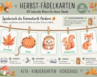 Herbst Fädelkarten für Kinder, Beschäftigung herbst kinder, Feinmotorik Montessori Kita Kindergarten Vorschule, Herbstmotive Materialien
