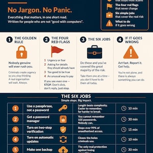 UK Cyber Safety Guide, PDF Download for Adults, Scam Awareness Tips and Six Simple Tasks