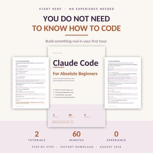 Coding Tutorials, Claude Code PDF Guide for Beginners - 26-Page Digital Download