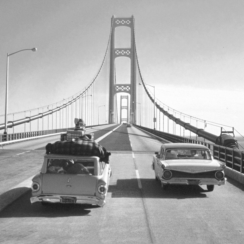 60s Family Vacation: Crossing Mackinac Bridge Original Photo from Negative 10x10 image 2