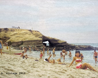 1940s La Jolla Cove Vintage Beach Scene,  8x12 Print from Original Negative