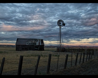 Fine Art Print:  Fabulous Sky Barn and Windmill 16x10 Wall Decor of a Beautiful Sunset, Clouds