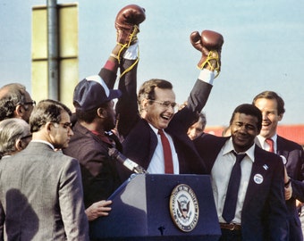 Vintage Ephemera, Wall Art, 1984 Presidential Campaign VP Bush, Joe Frasier, Floyd Patterson 8x12