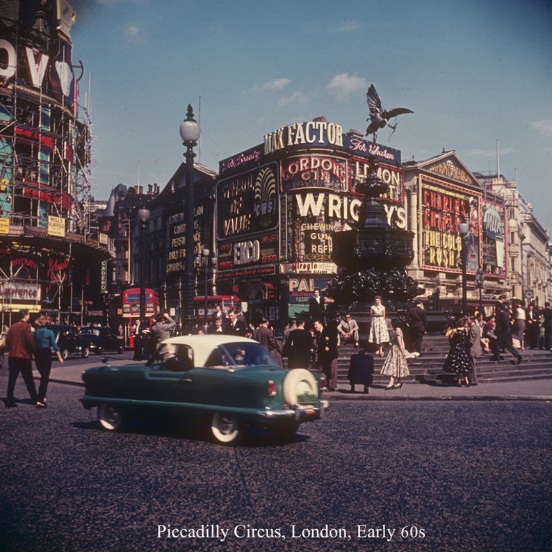 Piccadilly Circus in London, Early 60s Vintage Photo 10 x 10 Print image 3