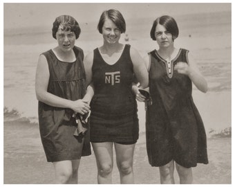 Vintage Swim Fashion at the Jersey Shore in 1920s, Old Photograph for Home and Office Decor 8x10