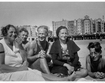 Bathing Beauties in  Atlantic City: Family on the Beach 1930's 14 x 8 Print