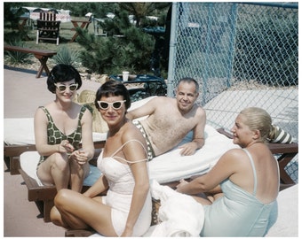 Pool Party Cat Eye Glasses 1960s Fashion Swimsuits Nostalgia Original Photograph