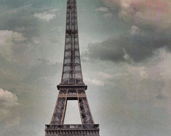 Paris Eiffel Tower Scene in 1952 ,  Painterly, Surreal Vintage Photo from Original Negative