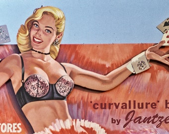 Vintage 1950s Billboard with Pinup Girl Modeling Curvalure Bra Vegas