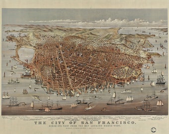 Design Decor Art Interior of San Francisco Bay Birds-eye view Vintage Illustration The City