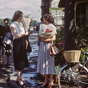 Vintage Home Decor, Fashionable Paris Women Shop for Flowers 1951 from Original Negative 10x10