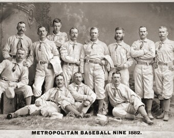 Vintage Baseball Art, 1882 Metropolitan Nine Team Picture, 12x8, Mustaches, Mutton Chops, Uniforms