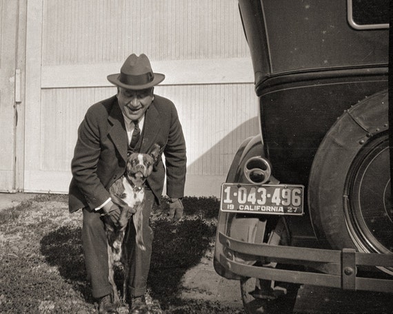 Man Dog Vintage Car In The 1920s Nostalgic Photo From Etsy