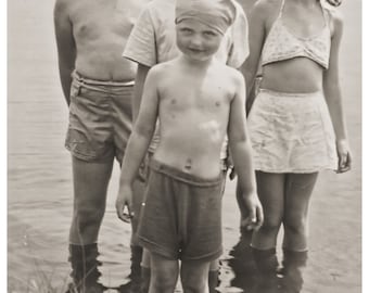 Vintage 1940s Photograph Kids at the Beach, Jersey Shore, Point Pleasant NJ 12x8
