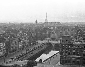 Vintage Photo: 1949 Paris Rooftops from Notre Dame, Eiffel Tower, Sepia