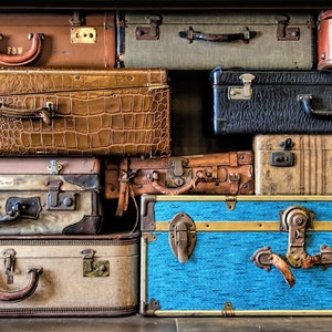 Vintage Luggage Fine Art Print 16 x10, Suitcase, Trunk, Tweed, Leather, Travel Home Decor