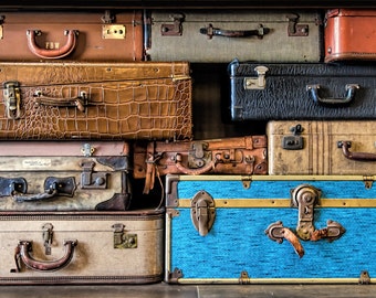 Vintage Luggage Fine Art Print 16 x10, Suitcase, Trunk, Tweed, Leather, Travel Home Decor