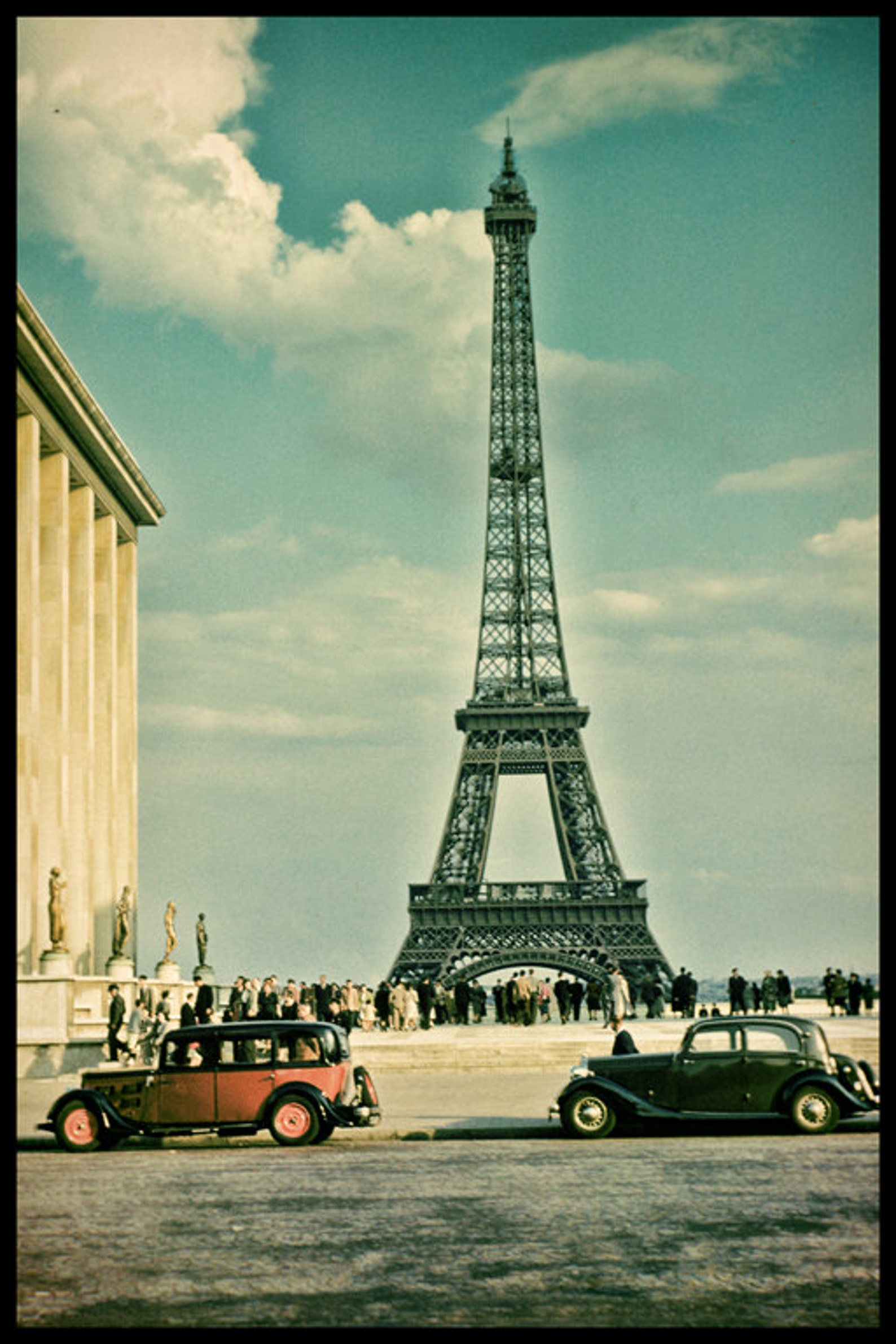 1952 Paris A View of the Eiffel Tower, Old Cars From Original Negative