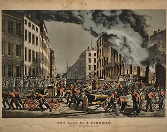 Firefighter Gift or Decor Vintage 1864 Artwork: "The Life of a Fireman" 11x14 Print