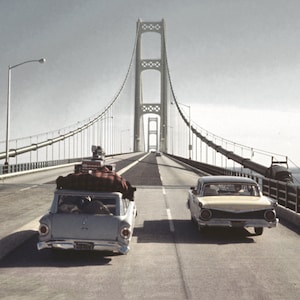 60s Family Vacation: Crossing Mackinac Bridge Original Photo from Negative 10x10
