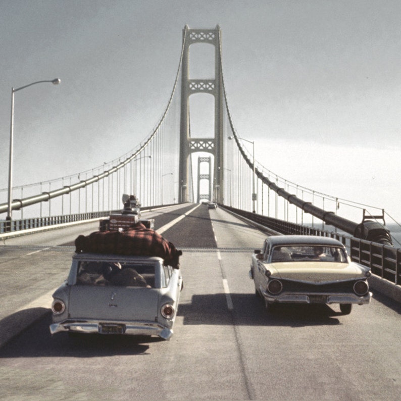 60s Family Vacation: Crossing Mackinac Bridge Original Photo from Negative 10x10 image 1