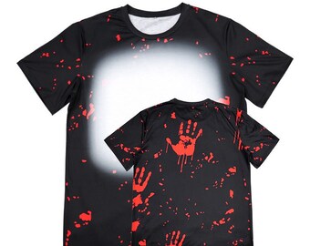 Polyester Bleach T-Shirt - Black with Bloody Hand Prints