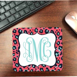 Coral & Teal Leopard Mouse Pad