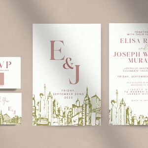 Ivory and Gold Cityscape Invitation Suite