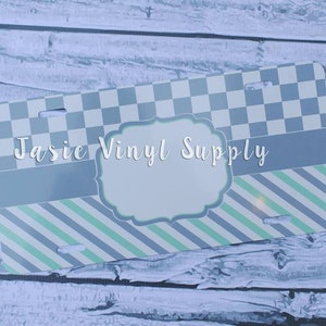 License plate-Grey Check with Mint Stripes
