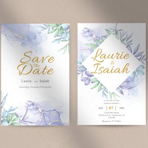Green and Blue Greenery Invitation