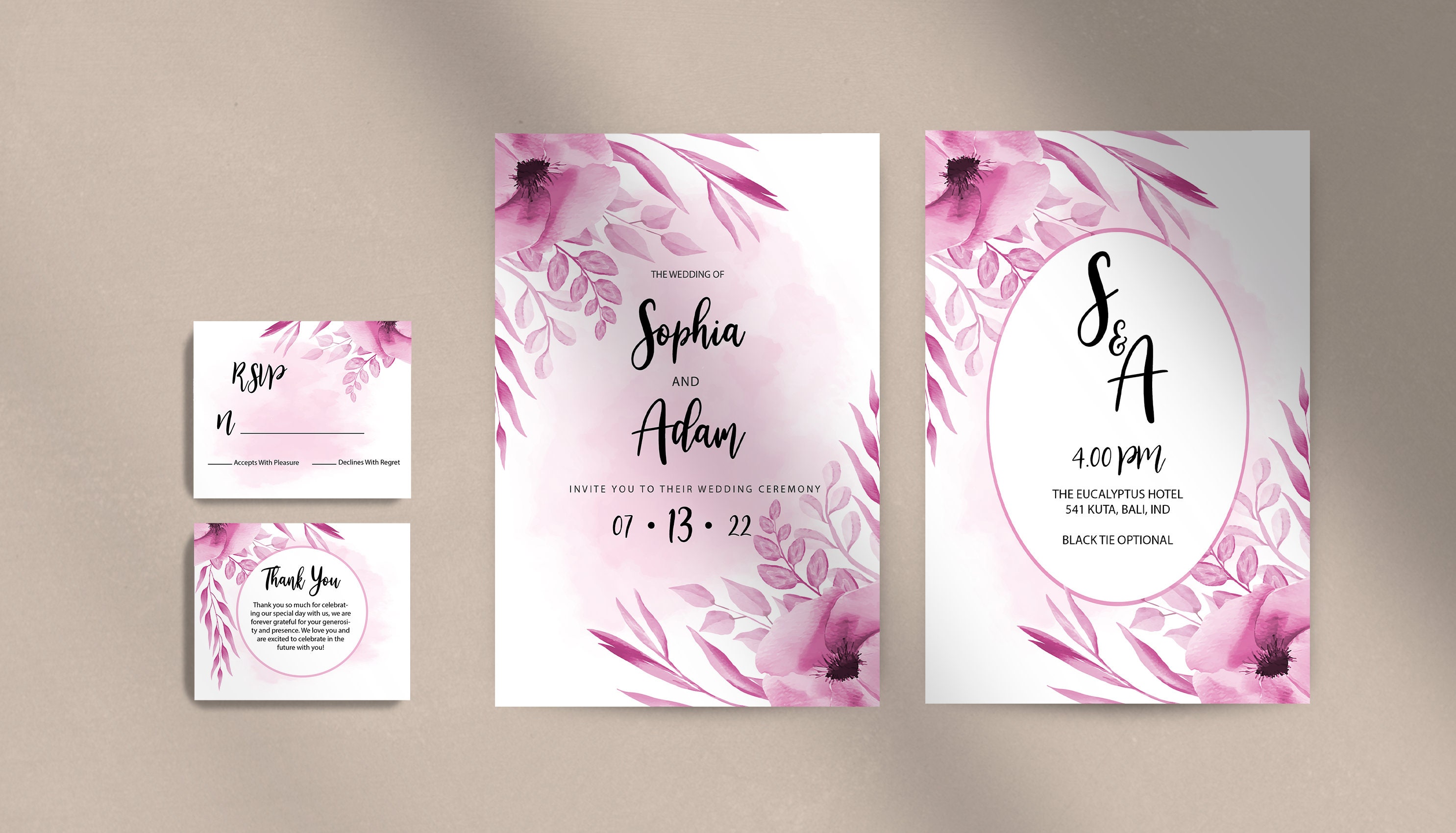 Bright Pink Floral Invitation Suite - Etsy, image size:2971x1701