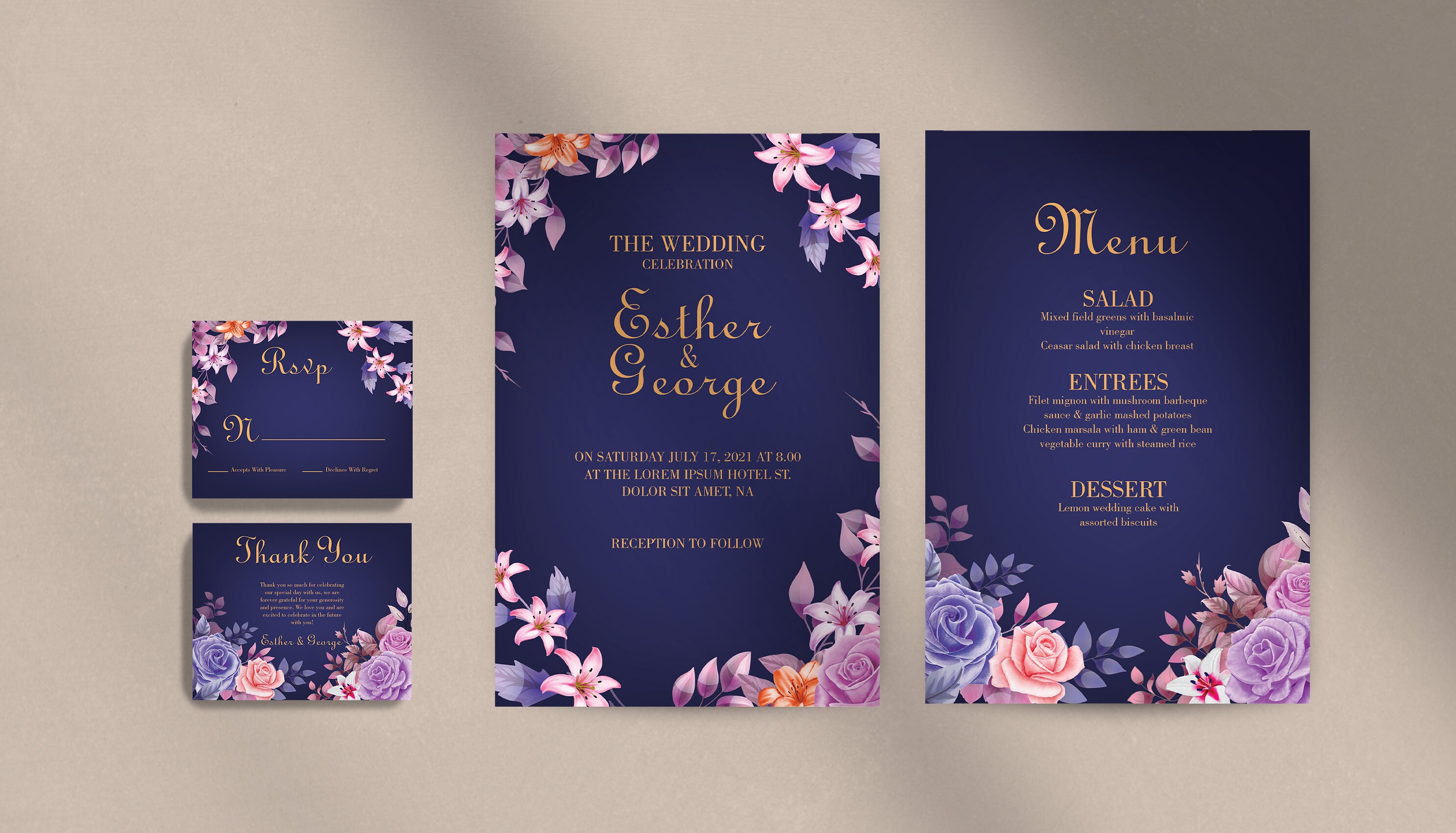 Navy Multi Floral Invitation Suite - Etsy, image size:2971x1701