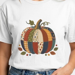 Halloween Quilted Pumpkin Comfort Colors | Unisex Garment Dyed T-Shirt | Spooky Season Fall Harvest Gift Rustic Patchwork Autumn Leaves