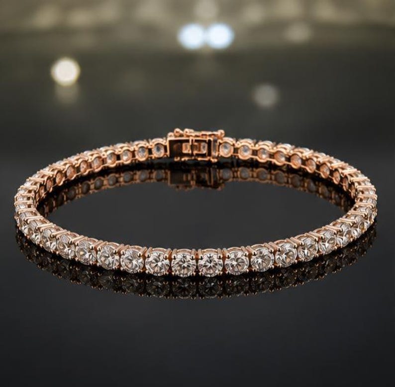 10 Carat Natural Diamond Tennis Bracelet, 14K Yellow Gold, Round Cut ...