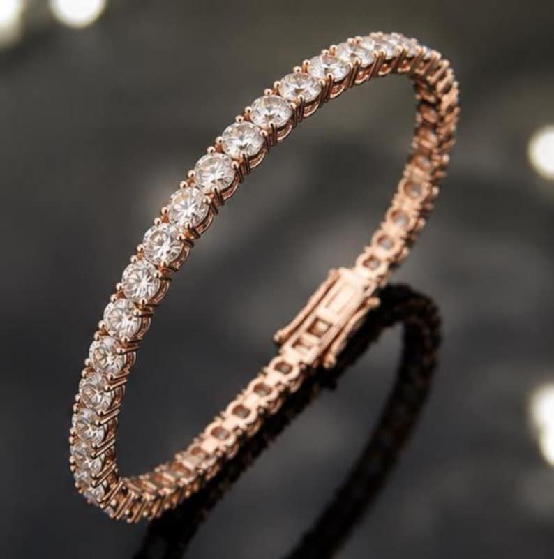 10 Carat Natural Diamond Tennis Bracelet, 14K Yellow Gold, Round Cut ...