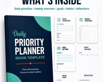 20 pages Modern Daily Priority Planner | Minimalist Goal Setting Ebook Template (Digital Download)