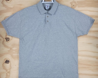 Polo Jerzees liso para hombre, talla 2XL, gris, manga corta, algodón grueso, estilo vintage de los 90.