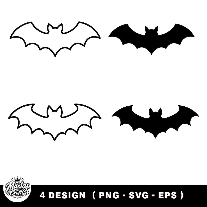 Bats Outline Graphic PNG SVG, Halloween Bat Coloring, Simple Bat ...