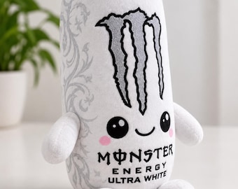Monster Energy Can Plush Toy, White Zero Sugar Style, Kawaii Desk Decor