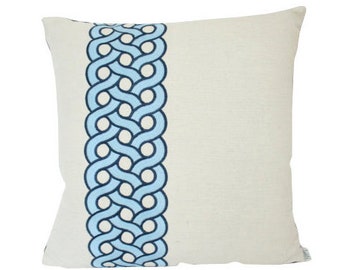 Ready to Ship Outdoor Pillow Cover in Schumacher Trellis Print in Sand