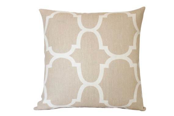 Ready to Ship Outdoor Pillow Cover in Schumacher Trellis Print in Sand