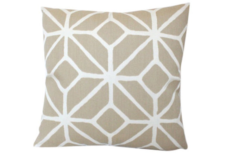 Ready to Ship Outdoor Pillow Cover in Schumacher Trellis Print in Sand