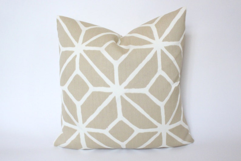 Ready to Ship Outdoor Pillow Cover in Schumacher Trellis Print in Sand