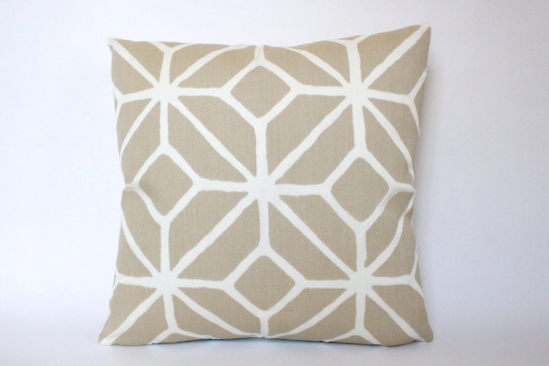 Ready to Ship Outdoor Pillow Cover in Schumacher Trellis Print in Sand