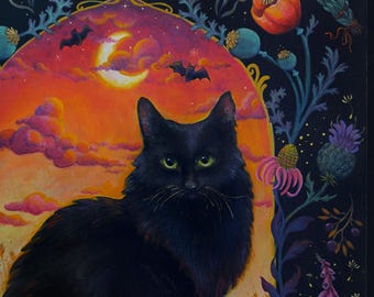 Black Cat - Cecil B Demented Giclee Print Halloween theme by Regan Baudelaire