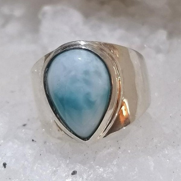 Bague argent chevalière bijou pierre naturelle Larimar Shantilight