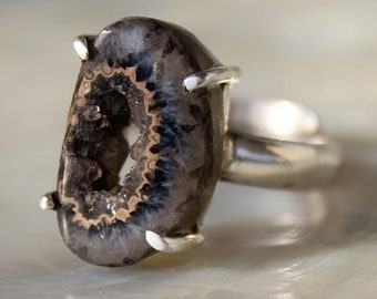 Ethnic silver jewelry ring natural agate druze shantilight