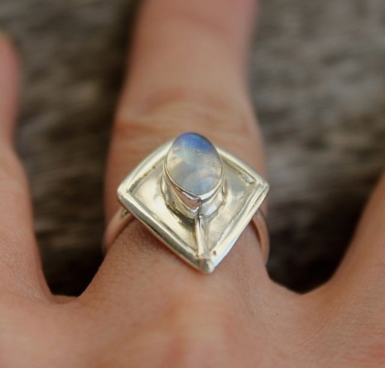 Silver ring ethnic jewelry chic moonstone Shantilight
